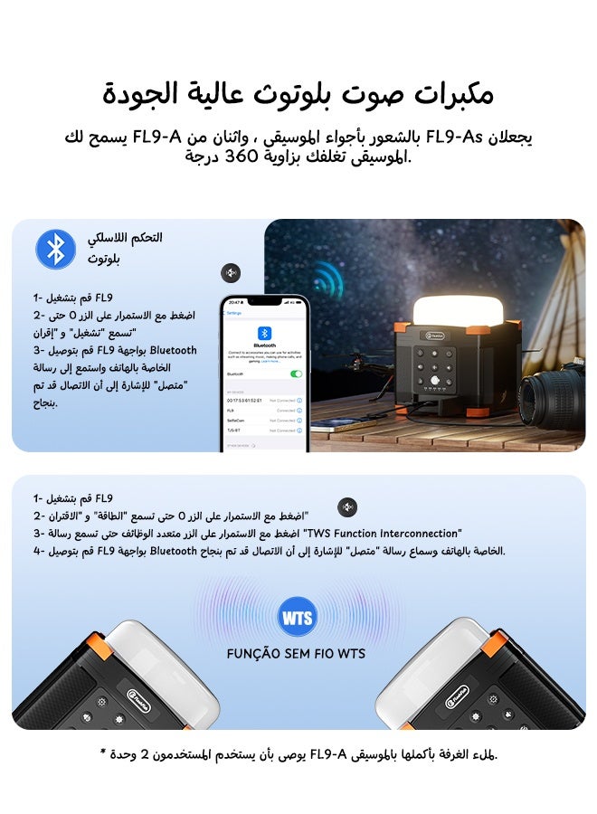 FlashFish 3-in-1 Multi-Functional Camping Tool FL9-A Bluetooth Speaker With Led Light Portable Camping Power Bank - Image 4