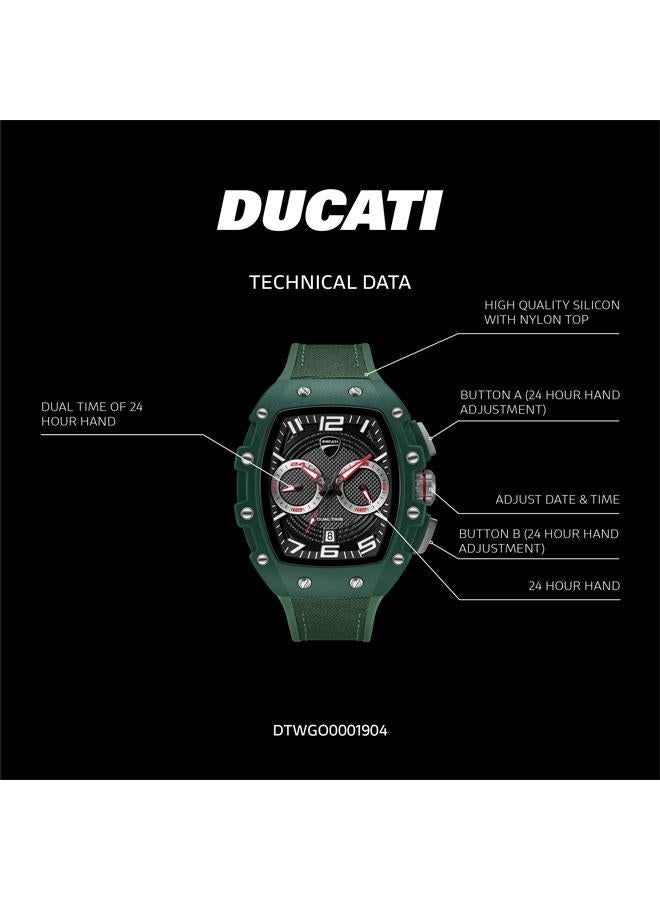 Ducati DT013 Black Grey Dial Green Silicone-Nylon Strap Multifunction Watch for Men - 44.5mm - Image 5
