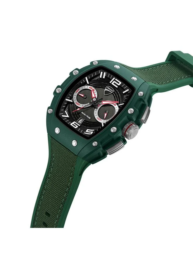 Ducati DT013 Black Grey Dial Green Silicone-Nylon Strap Multifunction Watch for Men - 44.5mm