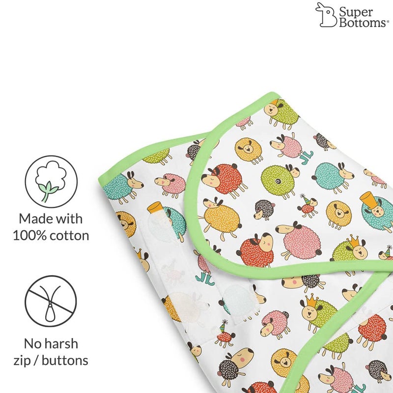 superbottoms Dry Feel Swaddle Wrap for Newborn | SuperDryFeel Layer to Keep Baby Dry | Extra Soft | 100% Cotton | Easy to Wear, Travel-Friendly Wrapper | 0-3 Months, Baby Wrappers | Ba Ba Sheep. - Image 4