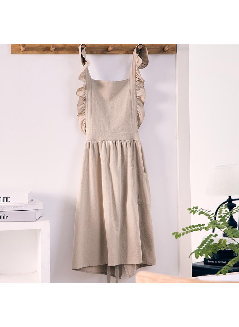 Household lotus leaf lace cotton linen apron Kitchen coffee shop work apron  - Image 2