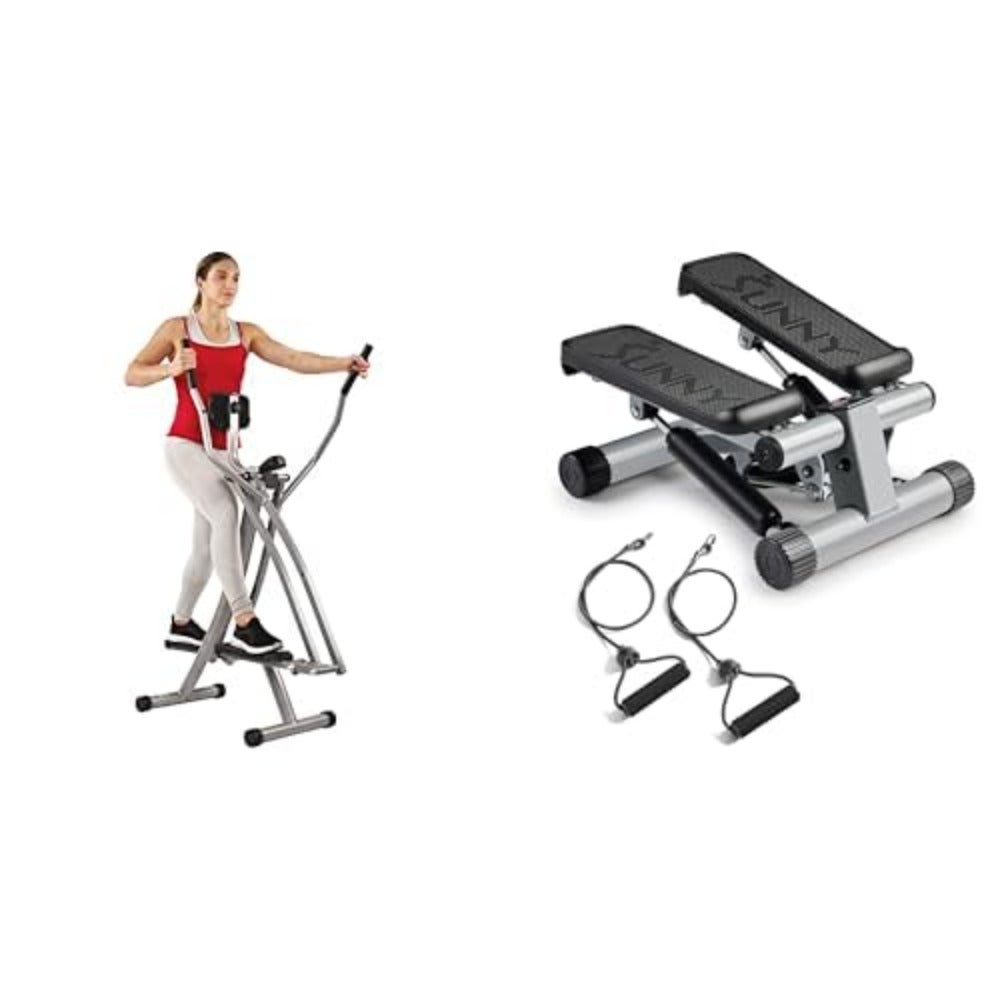 Air Walk Cross Trainer, Low-Impact Elliptical Machine for Home + Mini Steppers for Exercise at Home, Stair Step Workout Machine with Resistance Bands