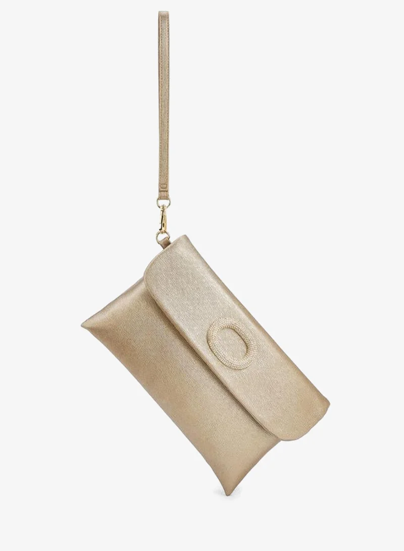 Paprika Textured Clutch With Detachable Wristlet Strap