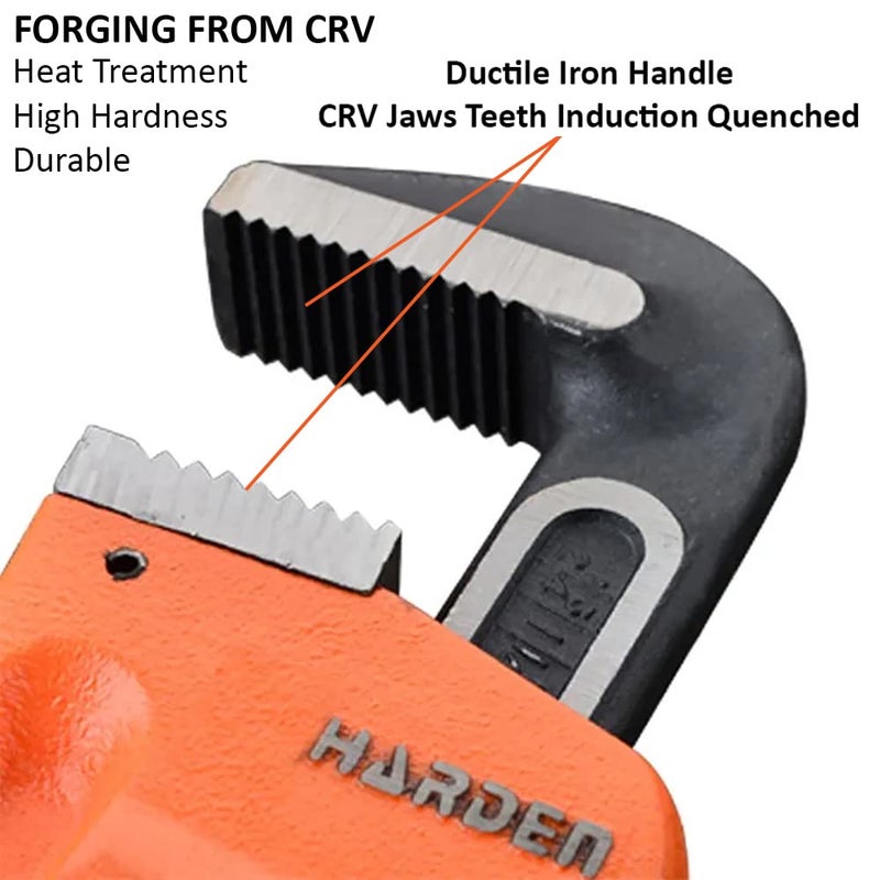 Harden 12 Professional Heavy Duty Chrome Vanadium Pipe Wrench Large Torque Easy to Adjust Strong Clamping Thick Body 600812 - Image 2
