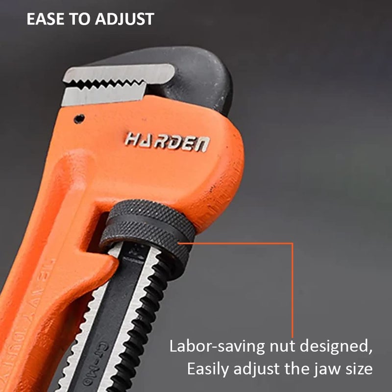 Harden 12 Professional Heavy Duty Chrome Vanadium Pipe Wrench Large Torque Easy to Adjust Strong Clamping Thick Body 600812 - Image 5