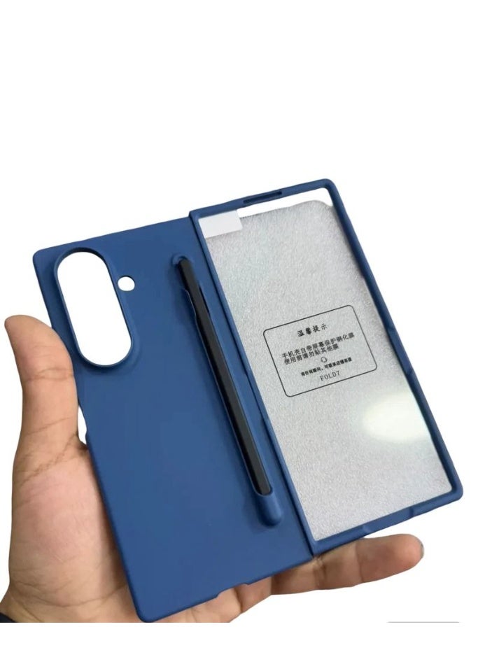 Case Protective case compatible with Samsung Galaxy Z Fold 7, includes S Pen, full glass screen protector, shockproof, polycarbonate cover - Blue