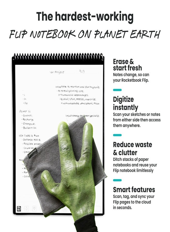 Rocketbook Flip Reusable Smart Notepad, Top Bound Notebook Letter Size8.5x11, Black - Lined and Dotted Pages, App-Connected, Erasable, Ideal for Righties and Lefties - Image 4