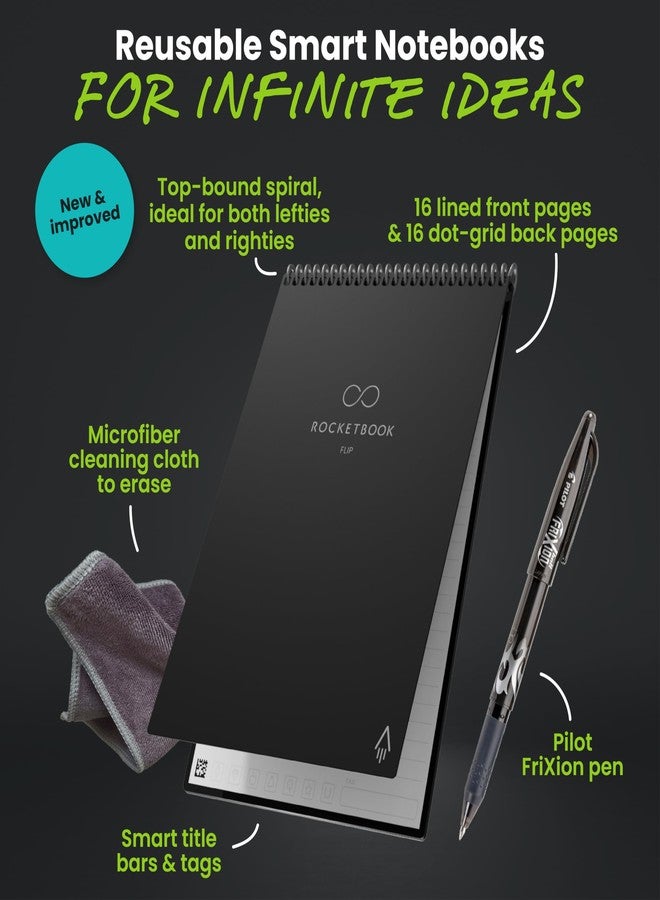Rocketbook Flip Reusable Smart Notepad, Top Bound Notebook Letter Size8.5x11, Black - Lined and Dotted Pages, App-Connected, Erasable, Ideal for Righties and Lefties - Image 3