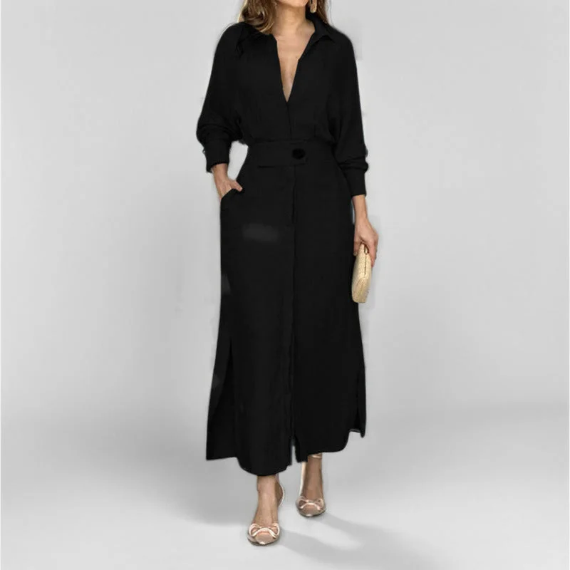 أوجيدر Black Shirt Dress With Side Slit