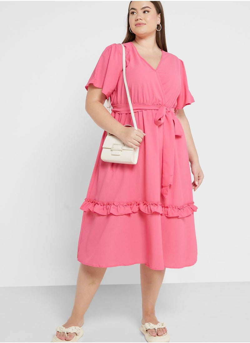 Ginger Plus - Wrap Detail Frill Layer Dress - Image 1