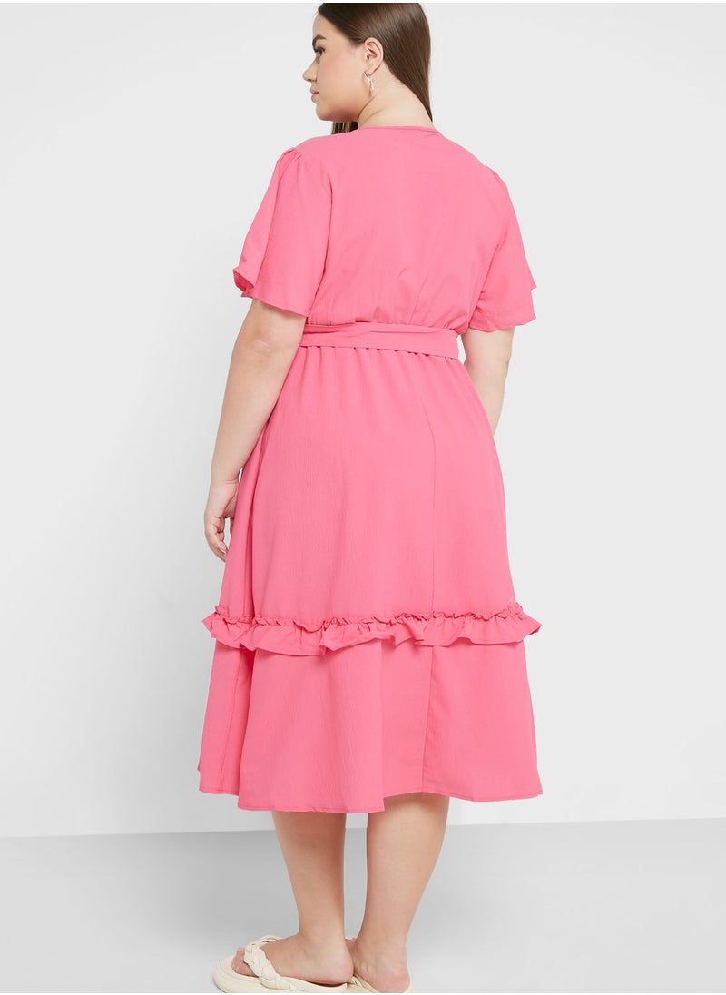 Ginger Plus - Wrap Detail Frill Layer Dress - Image 1