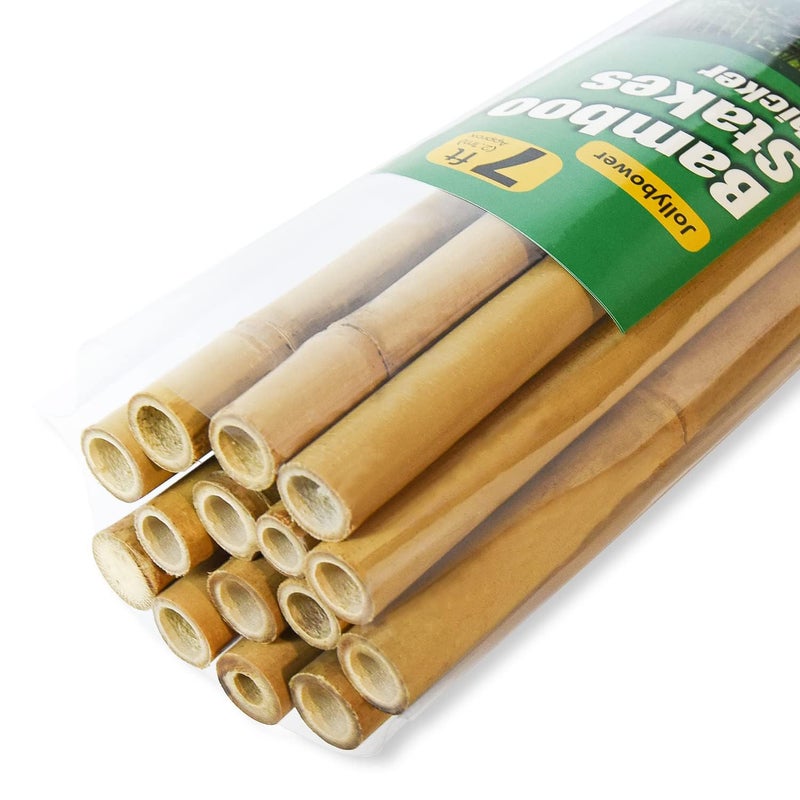 Jollybower 15pcs 3/4" D Thicker Heavy Duty Bamboo Stakes, 7FT Plant Stakes, Natural Garden Stakes for Tomato, Bean, Flowers,Trees Potted and Climbing Plant Support - Image 1