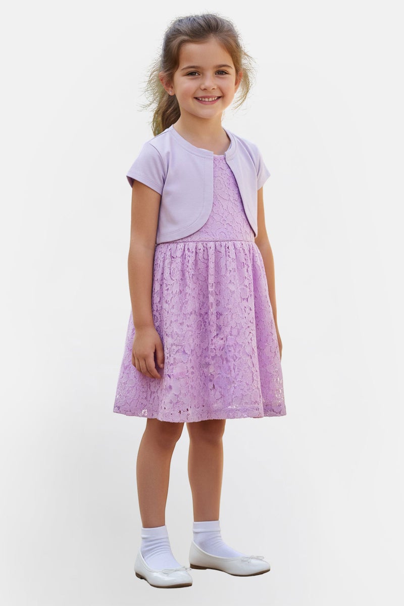 English Laundry Kids Girl 2 Pieces Textured Top And Dress Set, Lavender - Image 1