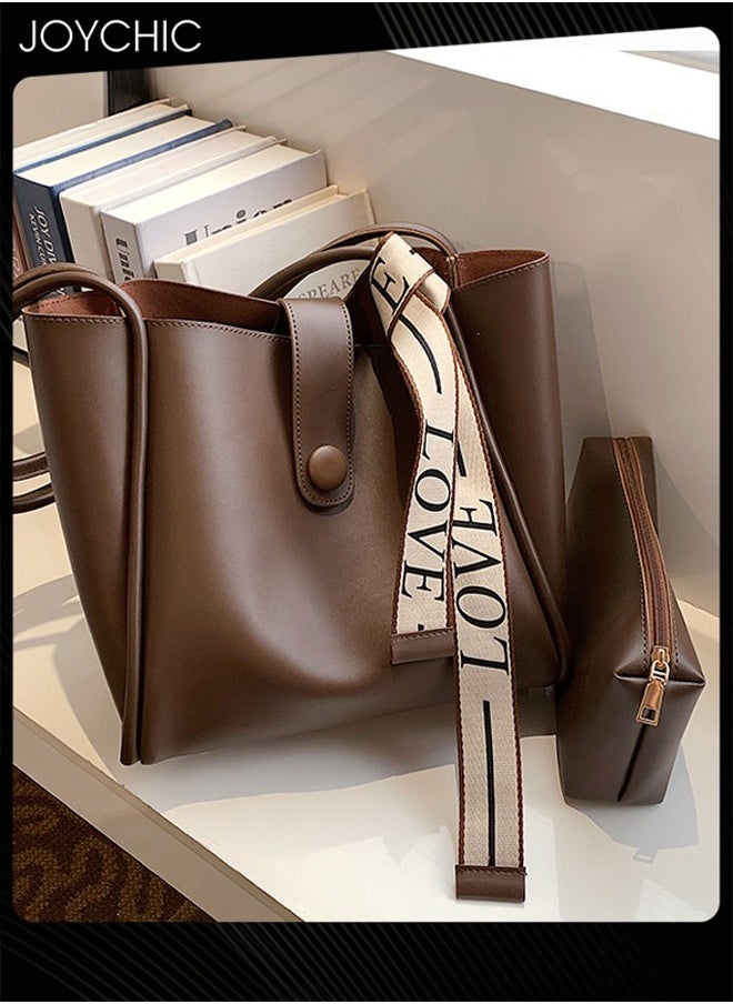 Joychic Women's Retro Large Capacity Shoulder Tote Bag Leather Waterproof and Wear Resistant Handbag Ladies Messenger Crossbody Bag for Travel Daily Work Brown  - Image 1