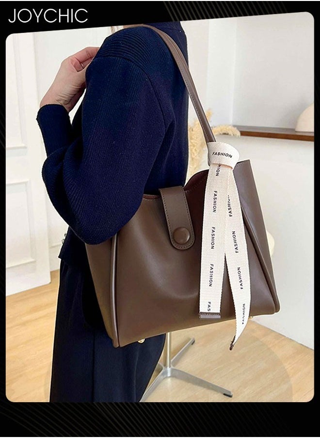 Joychic Women's Retro Large Capacity Shoulder Tote Bag Leather Waterproof and Wear Resistant Handbag Ladies Messenger Crossbody Bag for Travel Daily Work Brown  - Image 3