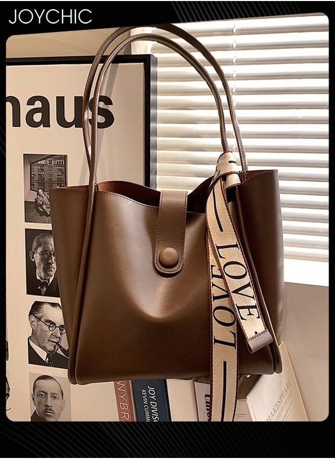 Joychic Women's Retro Large Capacity Shoulder Tote Bag Leather Waterproof and Wear Resistant Handbag Ladies Messenger Crossbody Bag for Travel Daily Work Brown  - Image 4