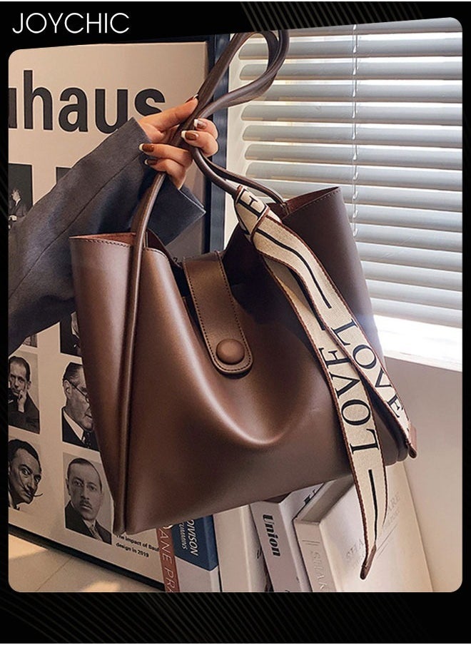Joychic Women's Retro Large Capacity Shoulder Tote Bag Leather Waterproof and Wear Resistant Handbag Ladies Messenger Crossbody Bag for Travel Daily Work Brown  - Image 2