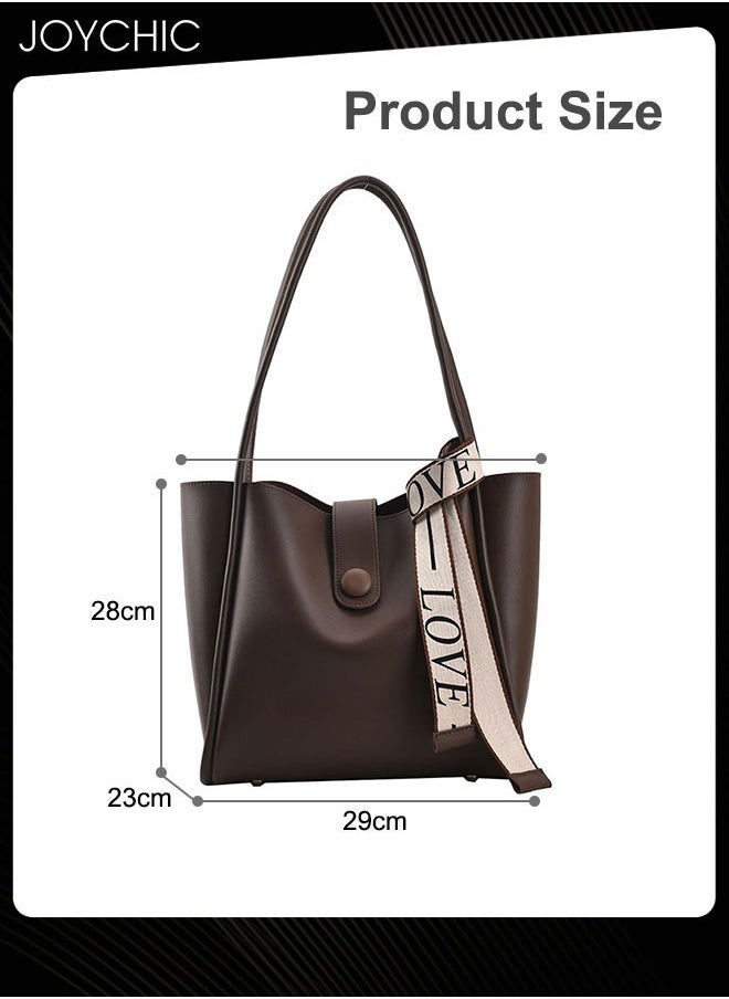 Joychic Women's Retro Large Capacity Shoulder Tote Bag Leather Waterproof and Wear Resistant Handbag Ladies Messenger Crossbody Bag for Travel Daily Work Brown  - Image 5