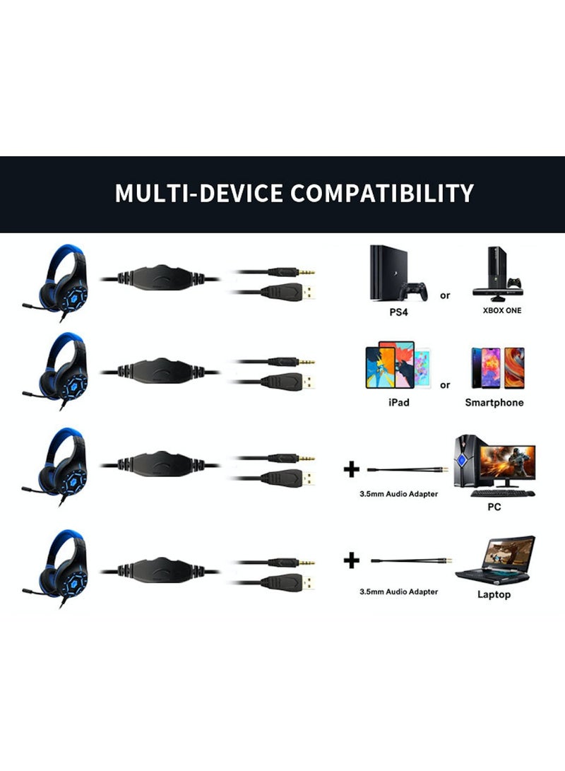 Komc Gaming Wired Headset Surround Stereo Sound Over Ear Headphones With Mic LED Light For Xbox One S/Xbox one/PS4/Tablet/Laptop/Cell Phone - Image 4