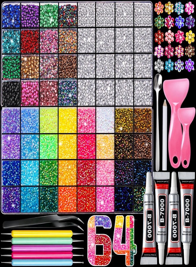 YGDZ 64 Grids Bedazzling Kit, 40000Pcs Jelly Resin Rhinestones for Diamond Art, Silver Flatback Gems, Bedazzled Kits with B7000 Jewelry Glue, Bedazzling Tool, Nail Charms, for Nail Art, Crafts, DIY - Image 1