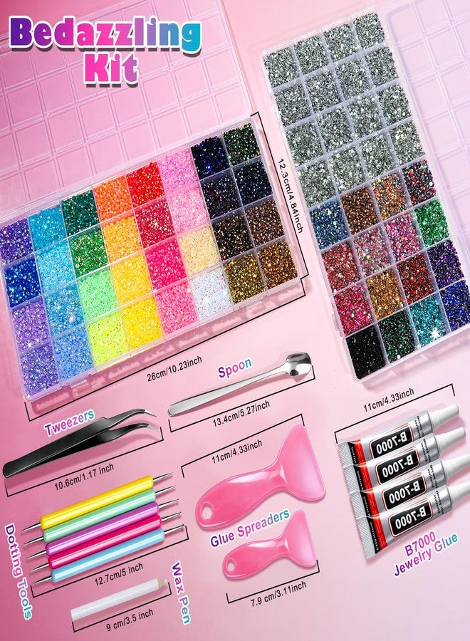 YGDZ 64 Grids Bedazzling Kit, 40000Pcs Jelly Resin Rhinestones for Diamond Art, Silver Flatback Gems, Bedazzled Kits with B7000 Jewelry Glue, Bedazzling Tool, Nail Charms, for Nail Art, Crafts, DIY - Image 2