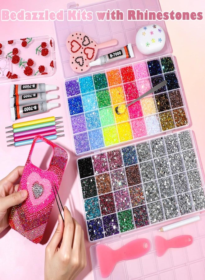 YGDZ 64 Grids Bedazzling Kit, 40000Pcs Jelly Resin Rhinestones for Diamond Art, Silver Flatback Gems, Bedazzled Kits with B7000 Jewelry Glue, Bedazzling Tool, Nail Charms, for Nail Art, Crafts, DIY - Image 4