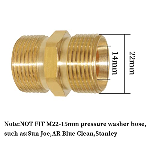 Fitvell M22 Pressure Washer Hose Extension Coupler Metric 14mm Male to M22 14mm Male Thread Brass Coupler Fitting Adapter 4500PSI (Pack of 2) - Image 2