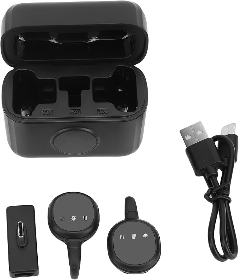 Wireless Lavalier Microphone Mini Mic With Charging Case ENC Noise Cancellation Magnetic Design ABS Black - Image 1