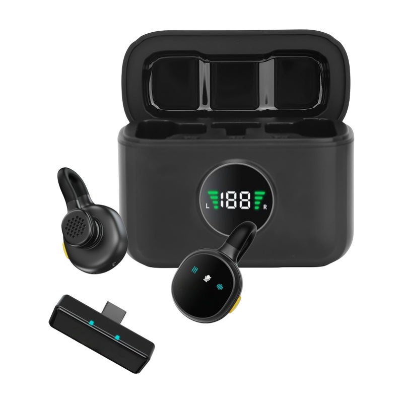 Wireless Lavalier Microphone Mini Mic With Charging Case ENC Noise Cancellation Magnetic Design ABS Black - Image 4