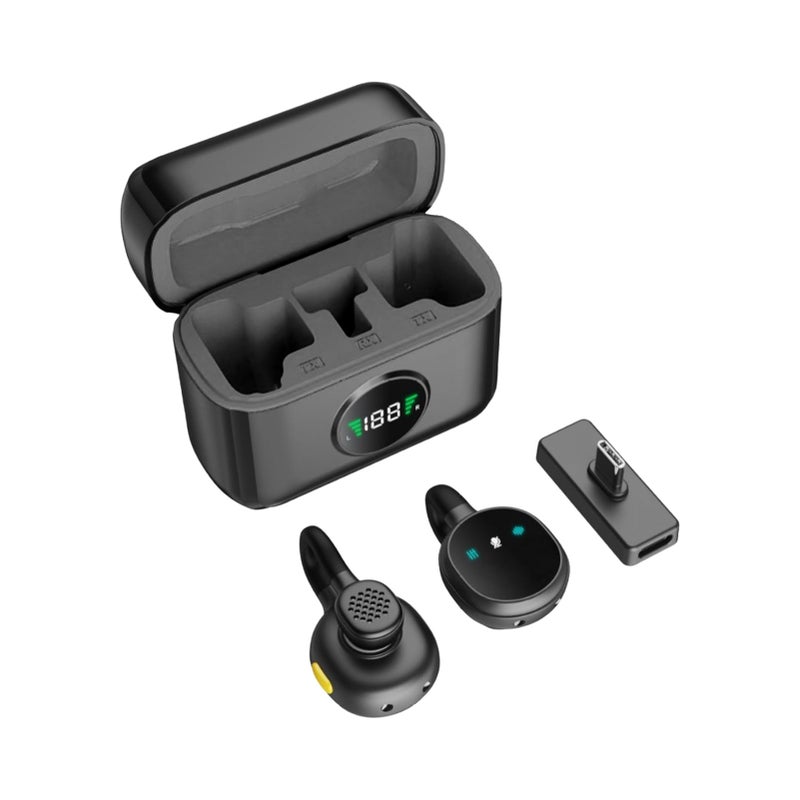 Wireless Lavalier Microphone Mini Mic With Charging Case ENC Noise Cancellation Magnetic Design ABS Black - Image 3