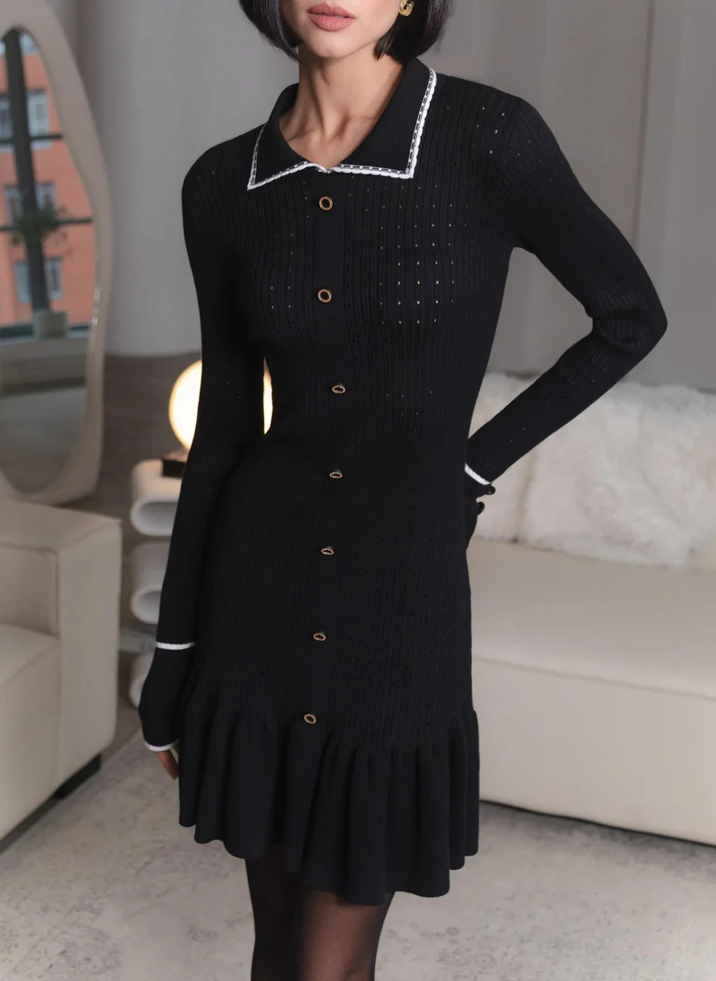 Lichi Fitted textured jersey mini dress with skirt flounce