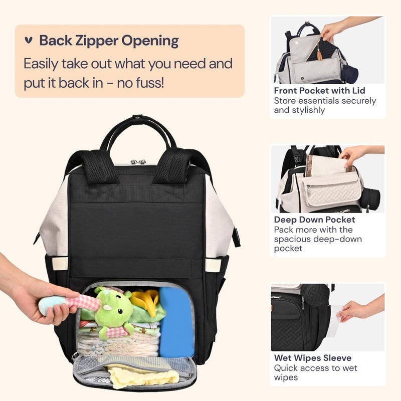 BabbleRoo Diaper Bag Backpack, Multifunction Nappy Changing Bag with Changing Pad, Stroller Straps & Pacifier Case, Unisex Stylish Travel Back Pack for Moms & Dads â€“ Apricot & Black - Image 5