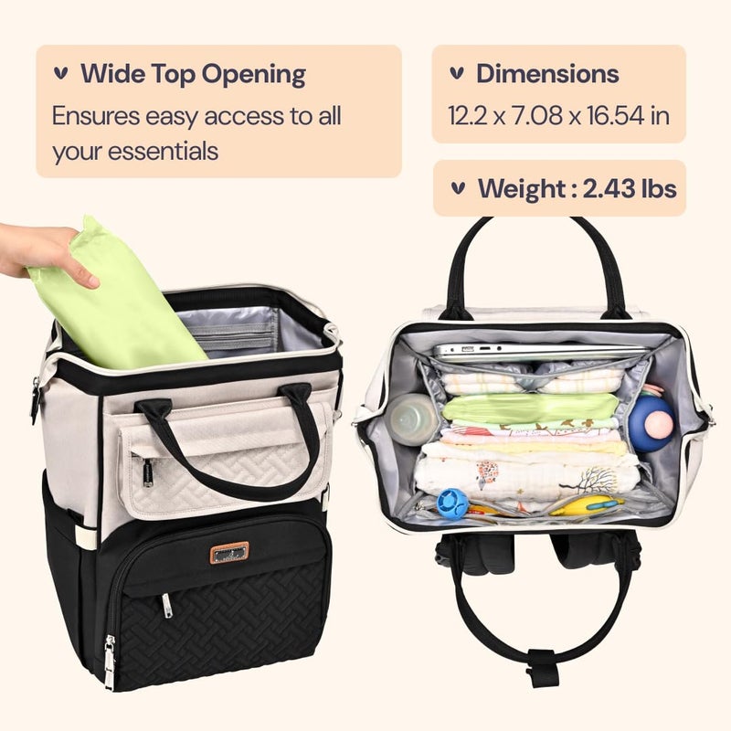 BabbleRoo Diaper Bag Backpack, Multifunction Nappy Changing Bag with Changing Pad, Stroller Straps & Pacifier Case, Unisex Stylish Travel Back Pack for Moms & Dads â€“ Apricot & Black - Image 3