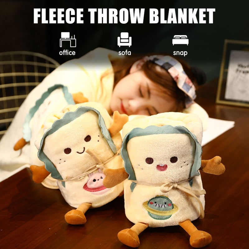 Fleece Blanket Roll Cute Foldable Throw Blankets with String for Home Office Car Safa - Image 2