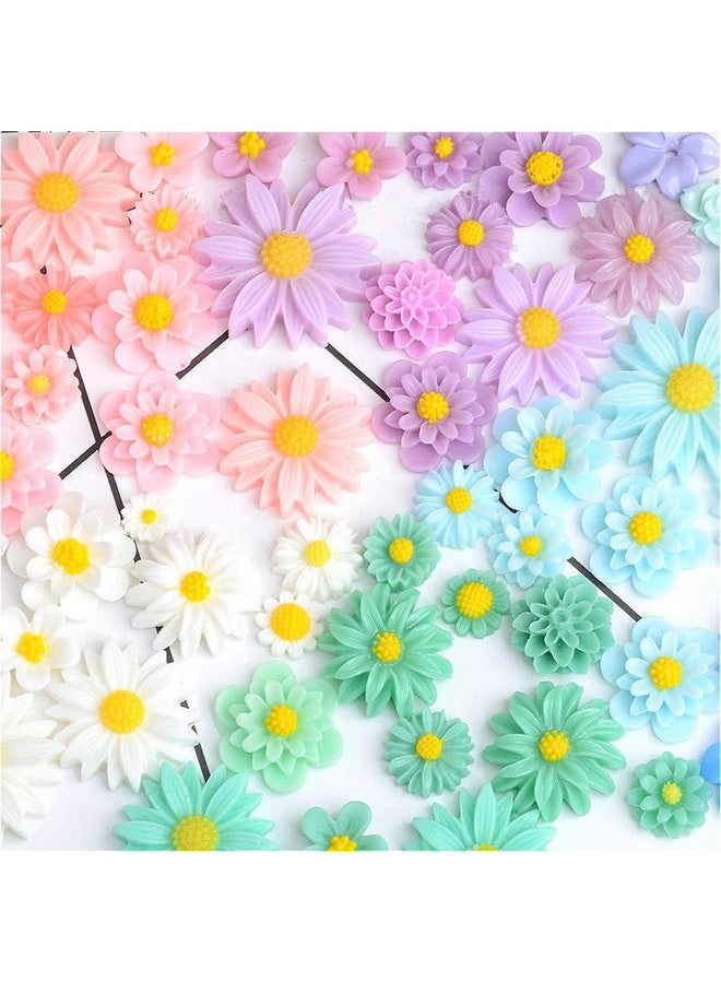 Zhiheng 44 Pack Flower Resin Charms Daisy Peony Resin Flatback Beads For Jewelry Making Scrapbooking Phone Case Decor Hair Accessories Fairy Garden Decor (Multi) - Image 1