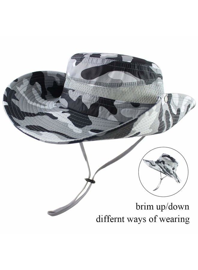 CAMOLAND Summer Fishing Sun Boonie Hat Camouflage Outdoor UV Protection Large Brim Unisex-Adults Bucket Safari Cap Breathable Mesh - Image 3