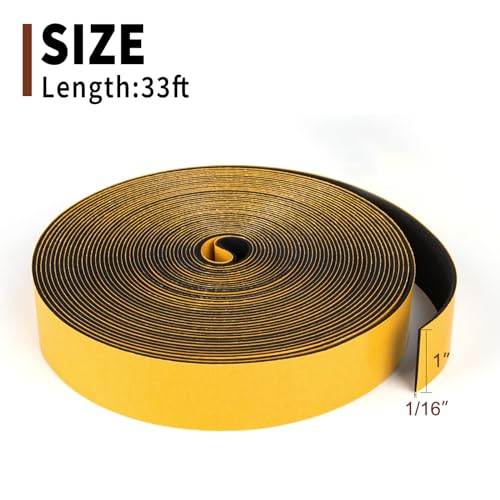 Yotache Neoprene Rubber Foam Tape 1 Inch Wide x 1/16 Inch Thick (New Adhesive Craft), High Density Close Cell Foam Strips Gasket for Door Insulation, 33 Ft Length - Image 4