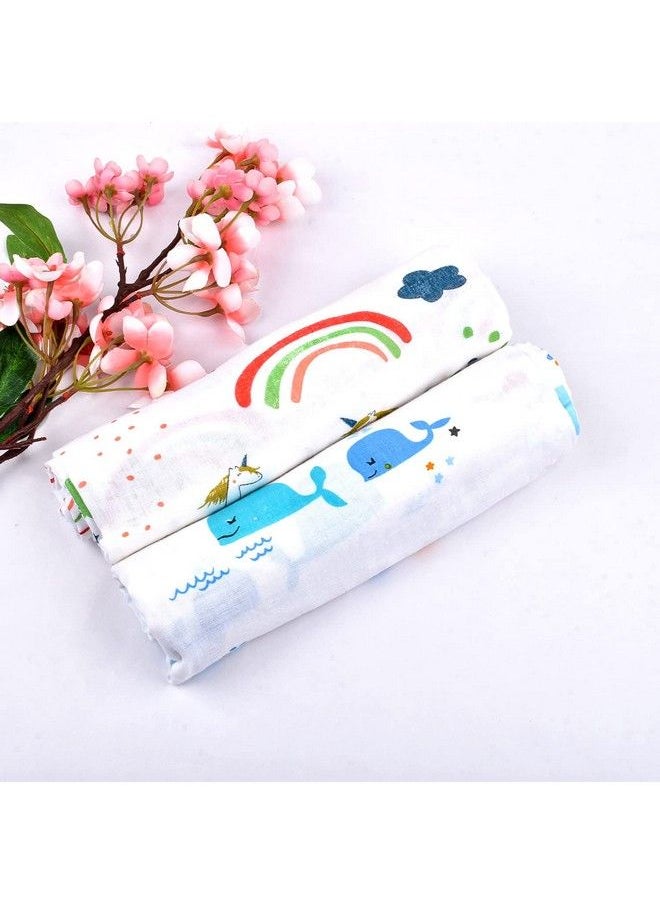 MOM'S HOME Organic Cotton Baby Muslin Swaddle Combo ; Blue Whale & Unicorn ; 100X100 Cm ; 012 Months ; Multicolor ; Pack Of 2  - Image 1
