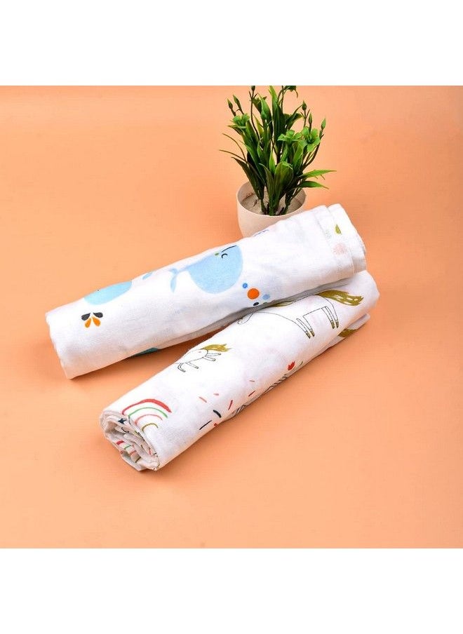 MOM'S HOME Organic Cotton Baby Muslin Swaddle Combo ; Blue Whale & Unicorn ; 100X100 Cm ; 012 Months ; Multicolor ; Pack Of 2  - Image 3