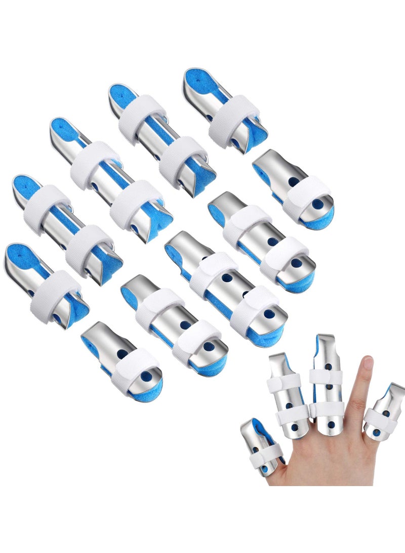 Sweet seven 10 Metal Padded Finger Splints - Finger Support & Stabilizer Set with Soft Foam Interior, Loop Straps, 3 Sizes (Blue)  - Image 1