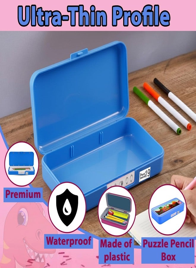 Global Impex Puzzle Pencil Box with Number Lock Password & Multiple Compartments | Complimentary Stationery Inside | Return Gift Pencil Box for School Kids, Boys & Girls | Birthday Party Gift (Blue) - Image 3
