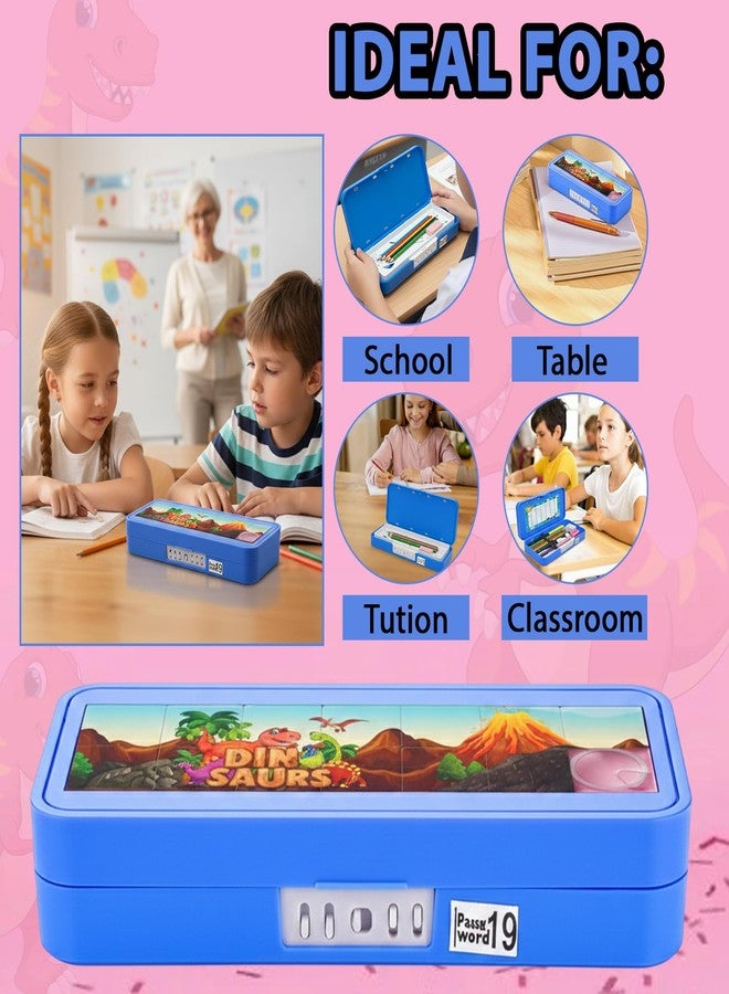 Global Impex Puzzle Pencil Box with Number Lock Password & Multiple Compartments | Complimentary Stationery Inside | Return Gift Pencil Box for School Kids, Boys & Girls | Birthday Party Gift (Blue) - Image 5