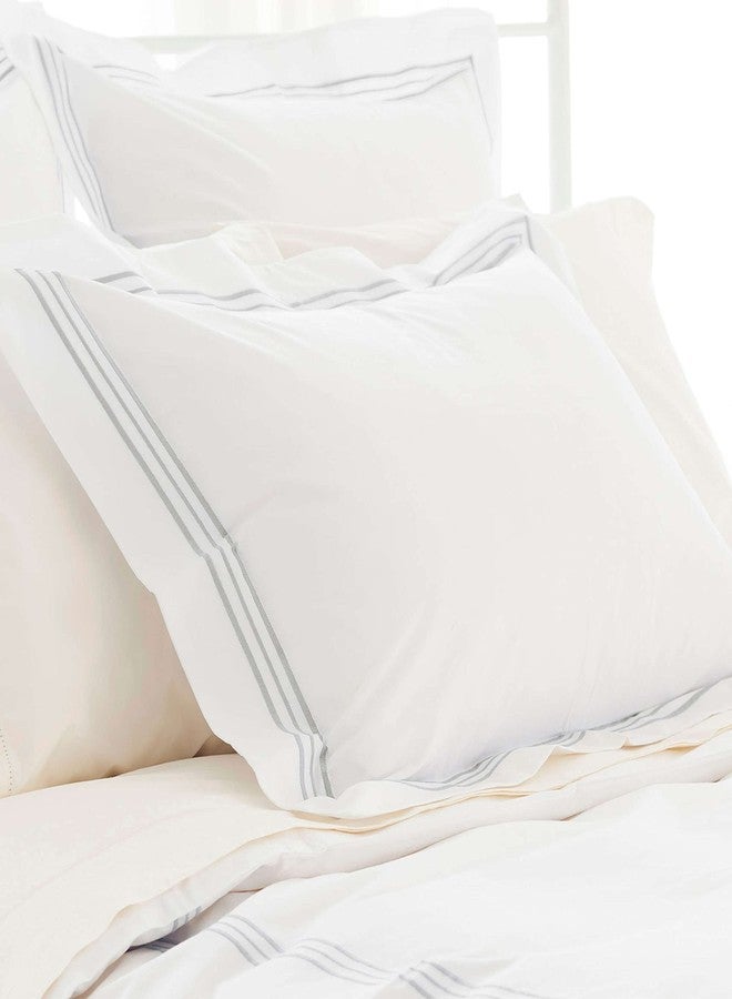 Pine Cone Hill Trio Pearl Grey Duvet Sham, Euro Size, Grey Stripe Pattern - Image 1