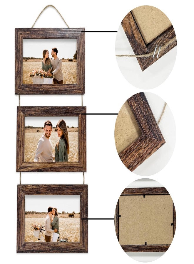 Rexllon 4x6 Wall Hanging Picture Frames Collage with 3 Opening Rustic Brown Frames - Image 3