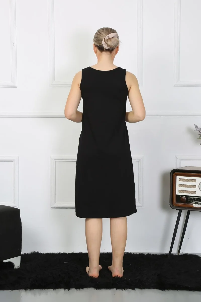اكبينيز Women's Thick Strap Combed Cotton Long Black Nightgown 12001