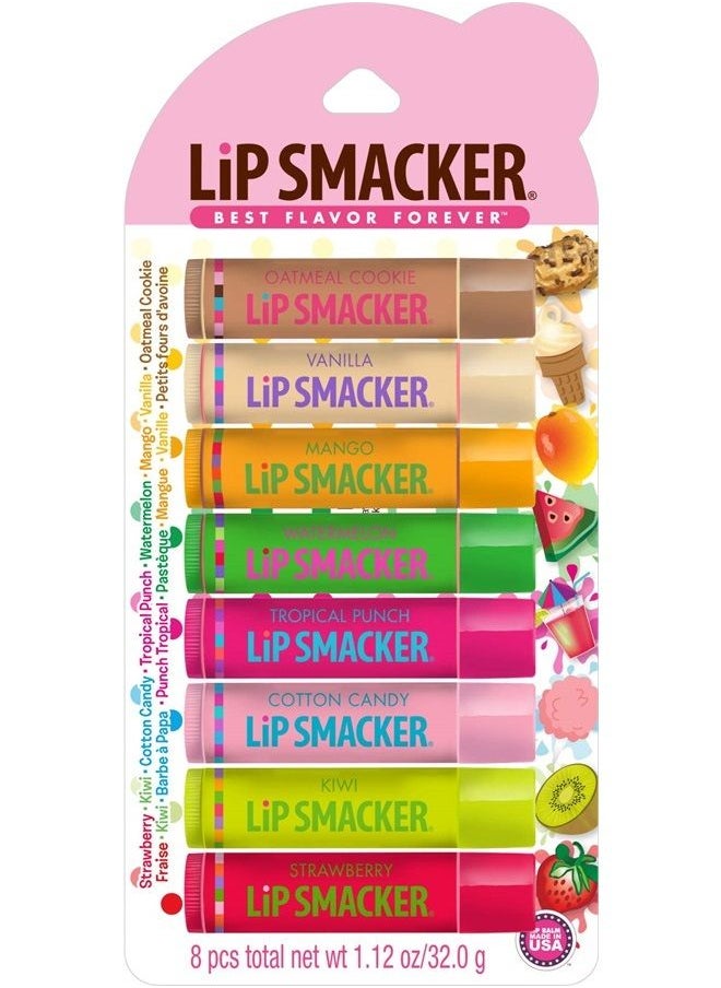 Lip Smacker Original & Best Holiday Flavored Lip Balm Party Pack, Oatmeal Cookie, Vanilla, Mango, Watermelon, Tropical Punch, Cotton Candy, Kiwi, Strawberry, Clear 