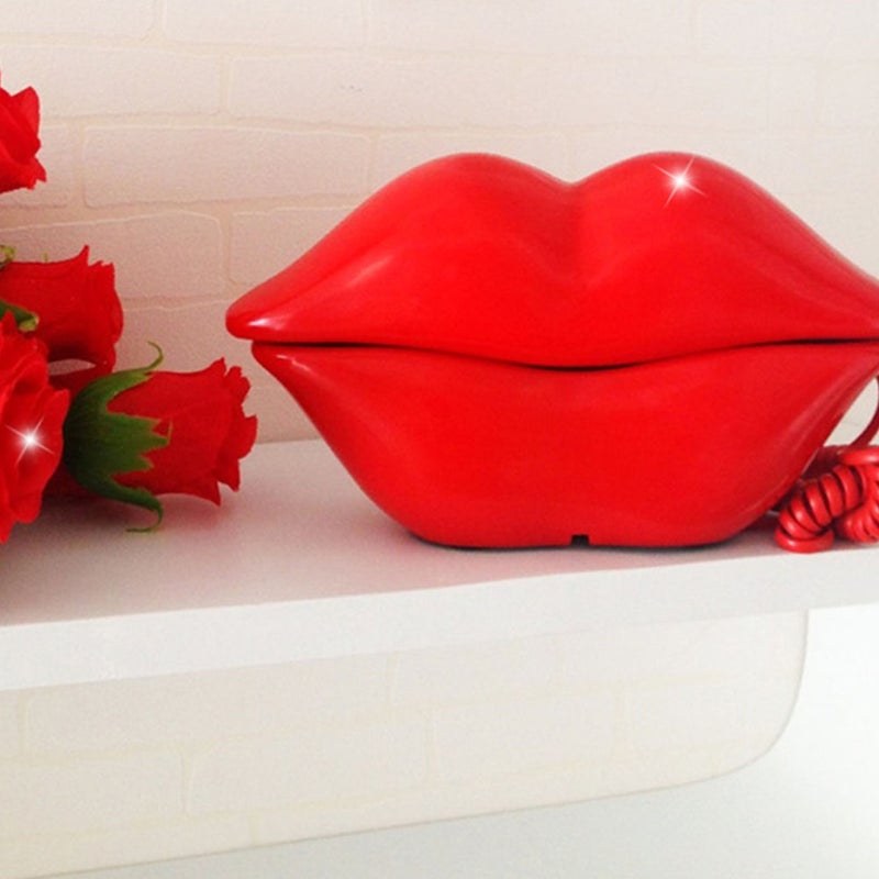 Red-Lips Land Line Phone Dial Phone Decor Dial Phone Ornament Lips Phone - Image 1