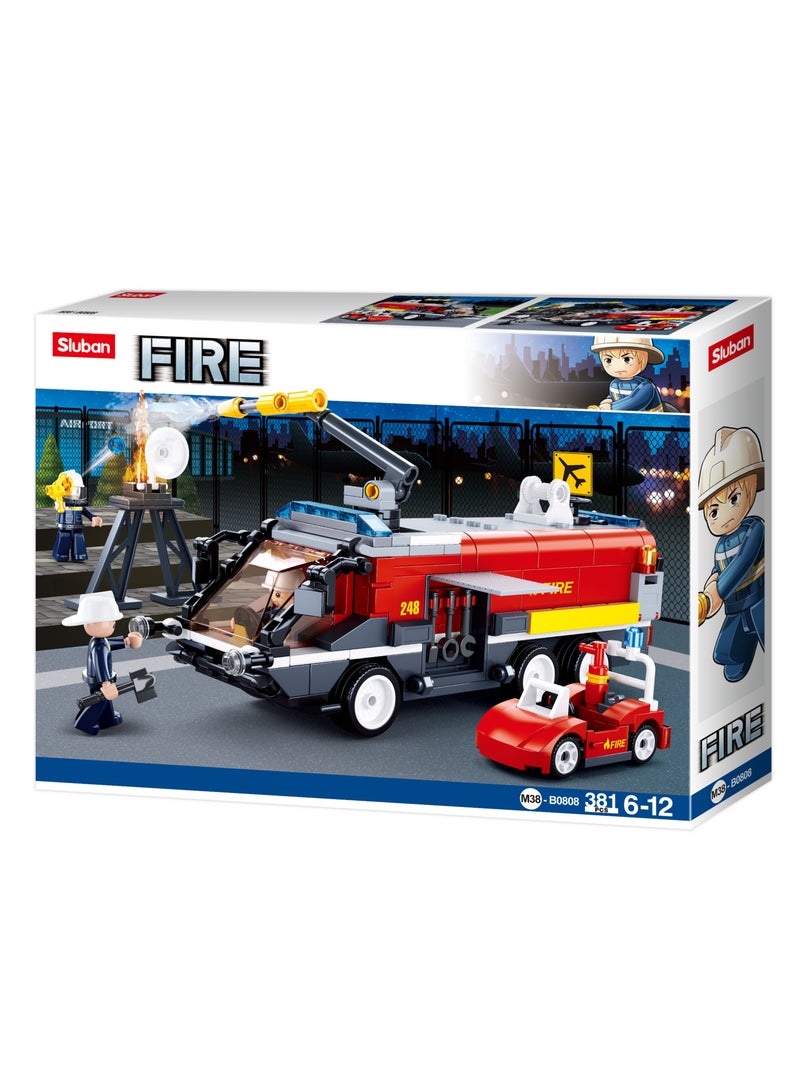 Sluban 381-Piece Fire Series - Airport Firecar Building Blocks  With 3 Mini Figures - For Age 6+ Years Old - Image 1