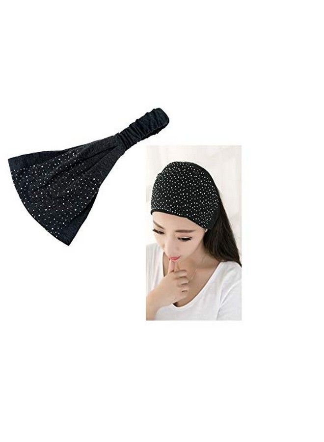 El Regalo Rhinestone Elastic Bandana Wide Sports Headband/ Hair Band For Women & Girls (Black) - Image 3