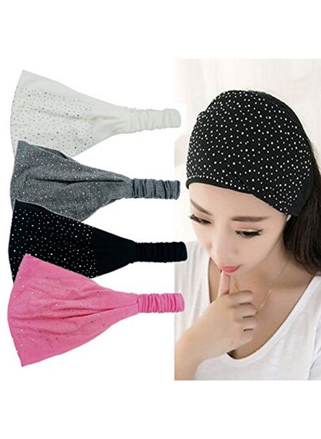 El Regalo Rhinestone Elastic Bandana Wide Sports Headband/ Hair Band For Women & Girls (Black) - Image 5